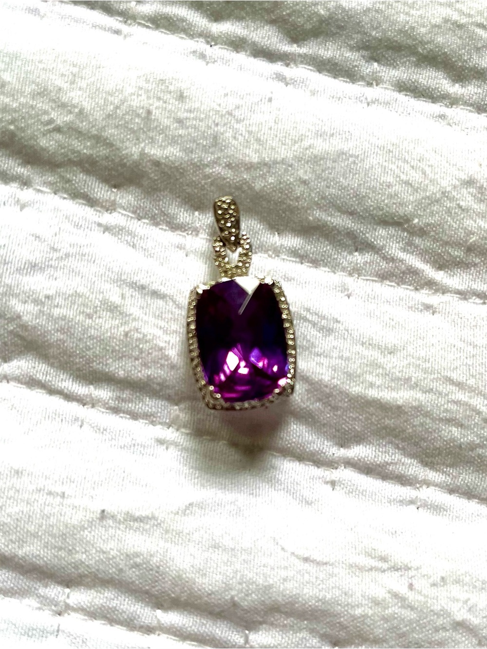 Sterling Silver Imitation Amethyst & CZ Halo Pendant - Picture 3 of 8
